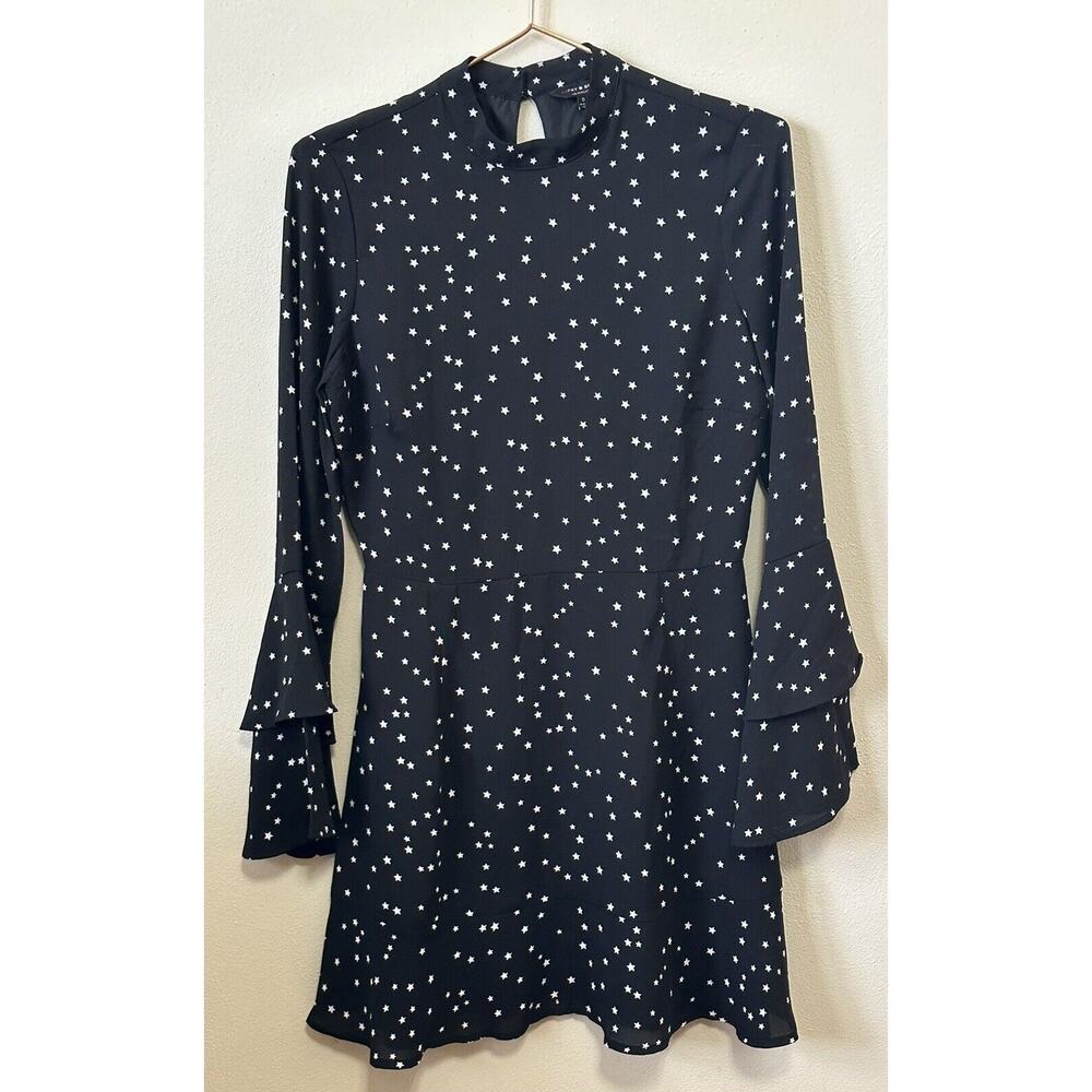 Lucky Brand Black White Star Bell Sleeve Dress Size Small
